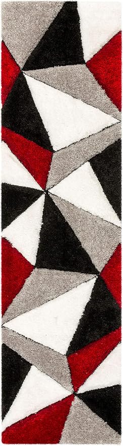 Well Woven Walker Red Triangle Boxes Thick Soft Plush 3D Textured Shag Runner Rug (2'7" x 9'10")