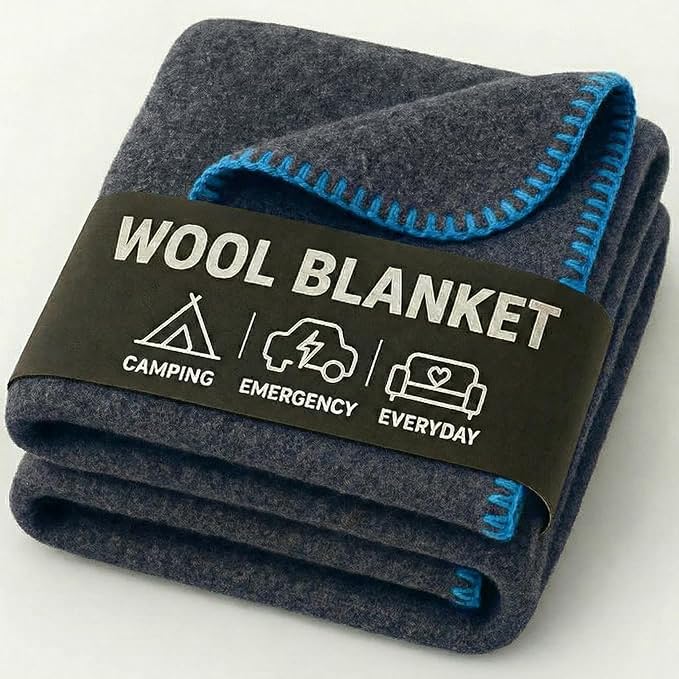 Wool Camping Blanket – 70% Wool Heavy-Duty Military Style Throw, Warm & Washable, Fire Retardant Cover for Emergency, Survival & Outdoor Use – Perfect for Camping, Car, Home & Hiking, Navy 62x84