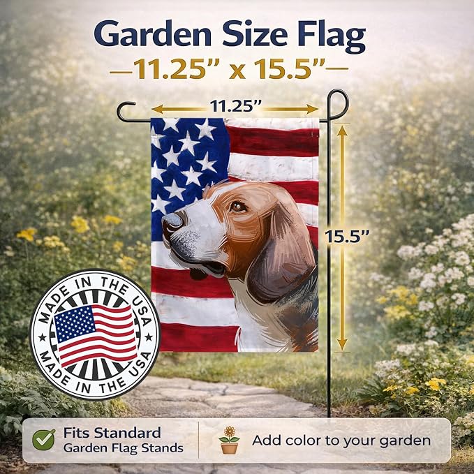 Caroline's Treasures CK6700GF Serbian Tricolour Hound Dog American Flag Garden Flag Mailbox Flag Decorative Yard Flag Banner Outside Patio Artwork Yard Flower Beds, Garden Size, Multicolor