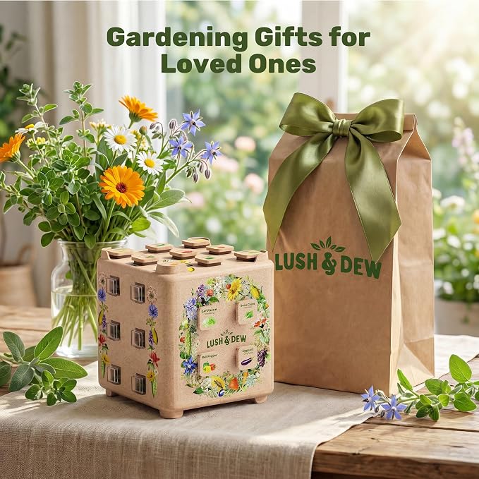 Lush&Dew SeedStack Starter Pair, Gardening Gift, 38 Types Veggie Herb Seeds | Seed Storage Organizer, USA Sourced Heirloom Seed Kit for Planting Outdoors Indoors, Raised Garden Beds, Gift for Women Men