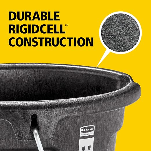 Rubbermaid Commercial Products Brute 5-Gallon 3-in-1 Flat-Back Feed Bucket with Hook-Hang-Carry Handle, RigidCell Strength, Pour Spout, USA Made for Horse & Livestock