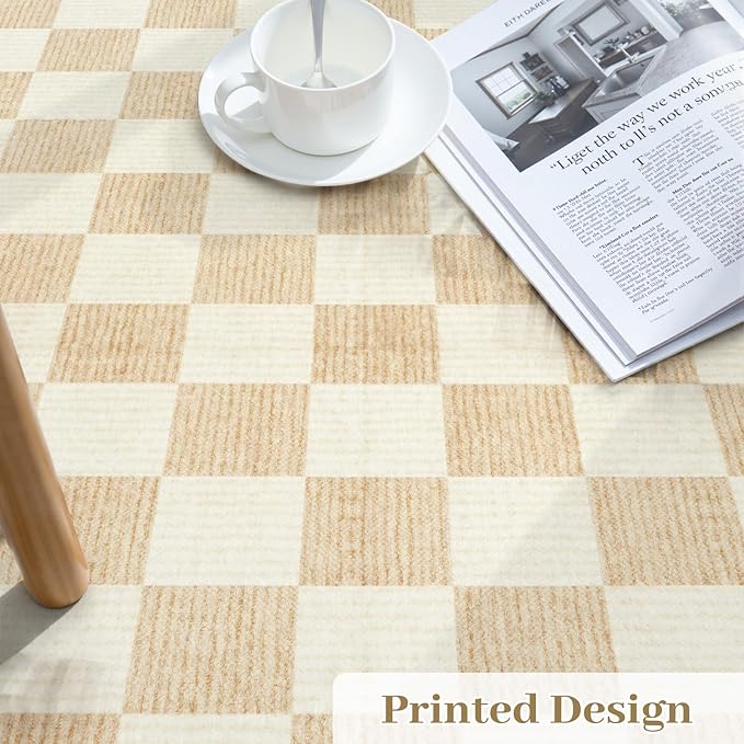 LIVEBOX 8x10 Area Rugs for Living Room, Checkered Non-Slip Washable Rugs, Farmhouse Neutral Classic Geometric Pattern Large Boys Area Rug for Bedroom, Carpet for Dining Room Office(Ivory,8'x10')