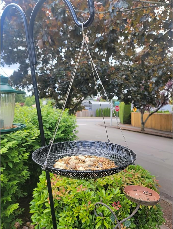 CQAIRIOU Upgraded Hanging Bird Feeder Tray,11.8” Stainless Steel Large Platform Metal Mesh Seed Tray for Backyard Garden Attracting Outside Wild Birds