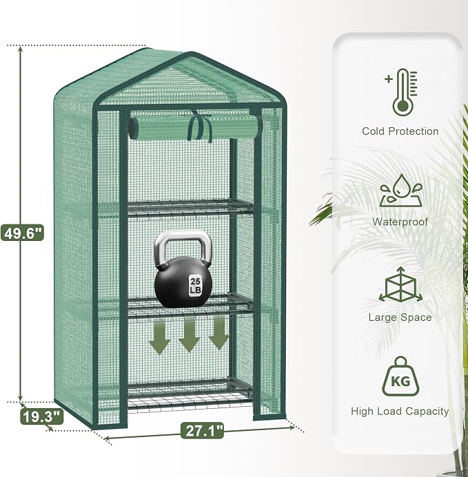 Greenhouse for Indoor Outdoor, Small Plastic Plant Green House 3-Tier Rack Stand Portable Greenhouses with Durable PE Cover for Seedling