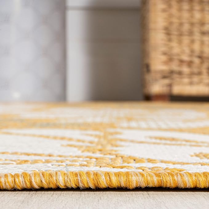 JONATHAN Y Floral Textured Weave Indoor Outdoor Area Rug 9X12 Yellow/Cream, Zinnia Modern for Backyard, Patio, Porch, Easy-Cleaning, High Traffic, Pet-Friendly, Non-Shedding (SMB110G-9)