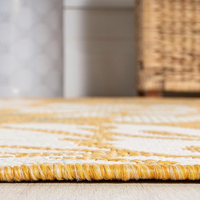 JONATHAN Y Floral Textured Weave Indoor Outdoor Area Rug 4X6 Yellow/Cream, Zinnia Modern for Backyard, Patio, Porch, Easy-Cleaning, High Traffic, Pet-Friendly, Non-Shedding (SMB110G-4)
