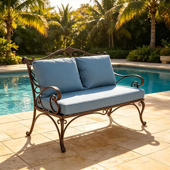 Goodgoods 48 x 24 Outdoor Loveseat Cushion Set, 1000+Hours Fade-Resistant & Water-Resistant Outdoor Furniture Chair Cushions with 35D High-Resilience Foam for Couch, Bench, and Swing, Light Blue