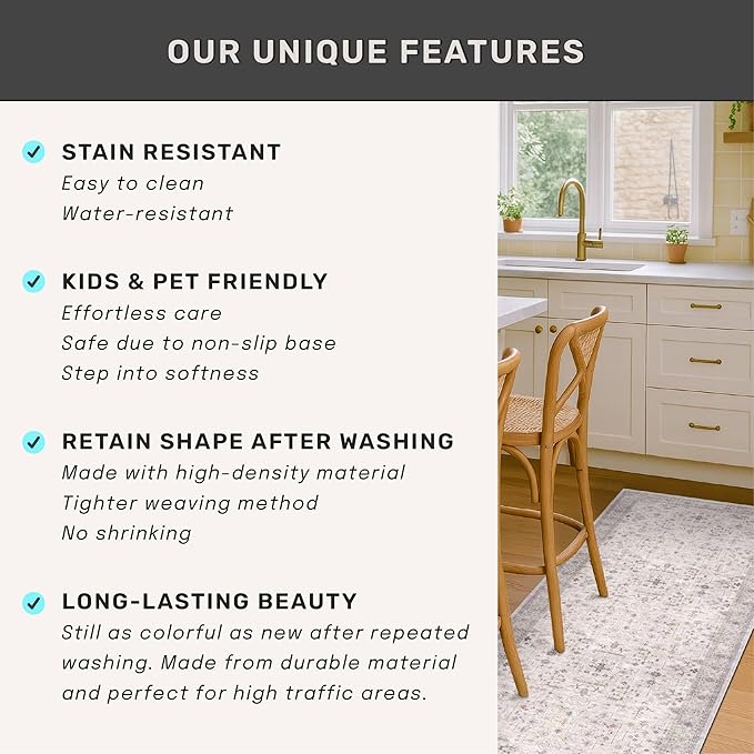 Boho Washable 10ft Long Runners for Hallways, Light Gray & Sage 2'6"x10' Wide Kitchen Runner Rug, Vintage Entryway Indoor Rug, Non-Slip Stain Resistant Low Pile Throw Rug