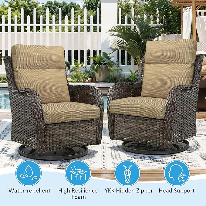 Outdoor Patio Chair Cushions 44x21x3.5 inch, Set of 2 Thicken Comfy Cushions for Rocker Non Slip Fade Shield Water Repellent High Back with Ties, Yellow Weave Pattern