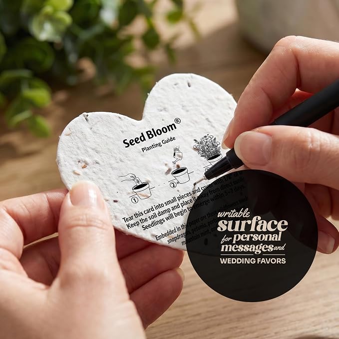 48pcs Large (2.5" h x 2.85" w) Black & White Forever in Love Heart Seed Paper – Writable & Plantable Wildflower, Mom's Gift for Birthday, Use for Wedding, Baby Shower, & Heart Party Favors