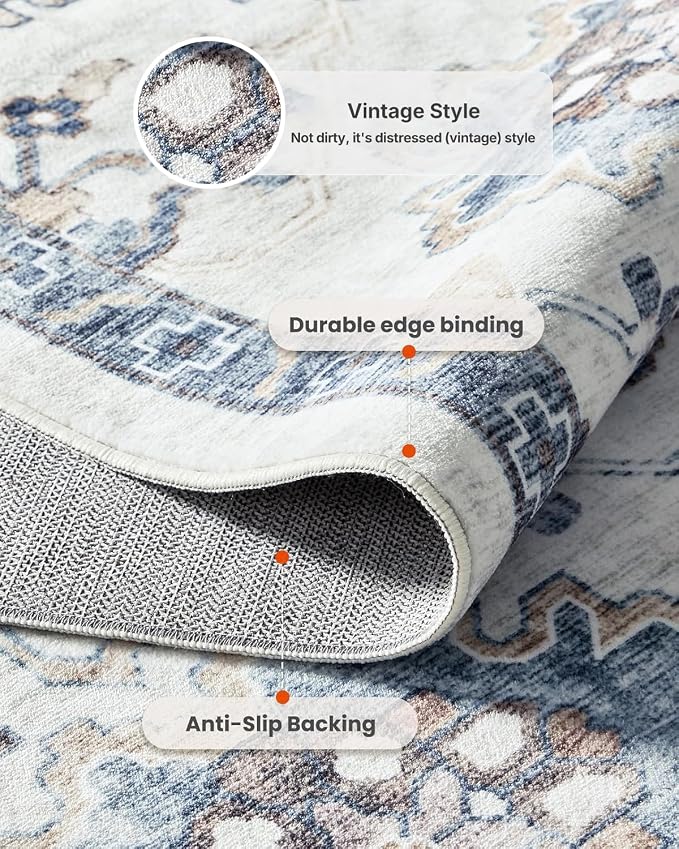 AMADA HOMEFURNISHING 5x7 Area Rugs, Washable Living Room Rug Low-Profile with Non-Slip Backing & Durable Edge Binding, Vintage 5x7 Rugs for Living Room, Bedroom, Dining Room