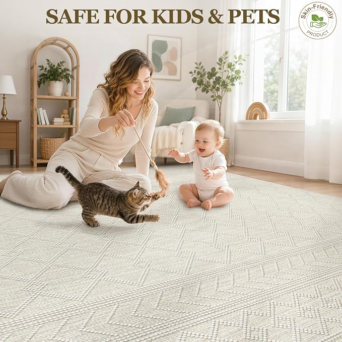 5x7 Area Rug For Living Room, Washable Gray Rugs Non Slip Low Pile | Neutral Large Soft Rug，Modern Geometric Carpet For Bedroom Dining Room Home Office Decor rug