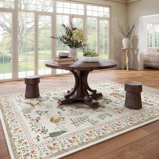9x12 Area Rugs for Living Room: Washable Bedroom Rug Vintage Stain Resistant Non Slip Low Pile Soft Lightweight Carpet for Kitchen Dining Room Farmhouse Nursery Kids Room Home Office