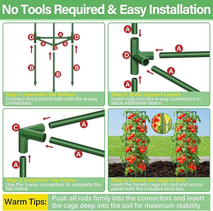 Legigo 6 Pack 57 Inch Tomato Cage for Garden, Heavy-Duty Tomato Trellis Plant Support Stakes, Adjustable Garden Trellis Plant Cage for Climbing Plants Peppers Outdoor Raised Garden Bed and Vegetables