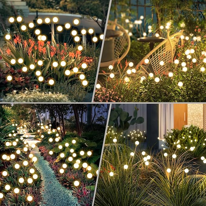 vignuto Solar Lights Outdoor Waterproof, 2 Packs 16LED, Solar Garden, Patio, Garden Decor, Patio Decor, Firefly Outdoor, Unique Gifts for Women, Gifts for Grandma