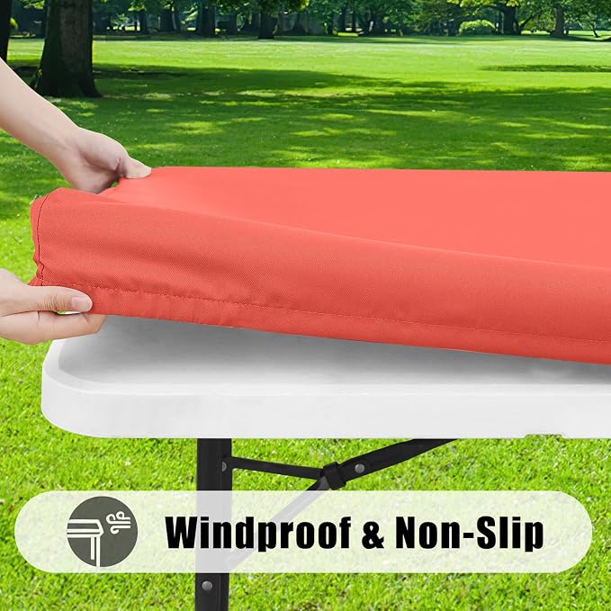 Smiry 6 Pack Rectangle Picnic Table Cloth, Waterproof Elastic Fitted Tablecloths, Washable Polyester Rectangular Patio Table Cover for Camping, Indoor and Outdoor (Coral Red, 30"x72")