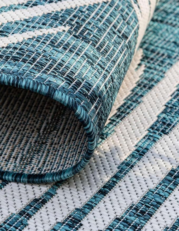 Unique Loom Outdoor Botanical Collection Area Rug - Palm (10' x 14' 1" Rectangle Teal/Ivory)