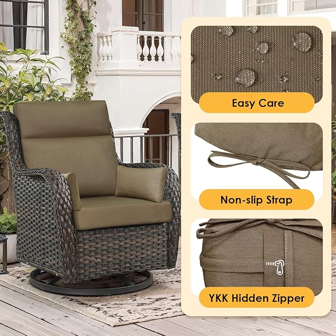 Sunbrella Outdoor High Back Chair Cushion, 2 Pack 48 x 24 inches Patio Chair Cushions Water Repellent Rocking Cushions Indoor Furniture Seat Pad with 2 Pillows, Specrtum Caribou