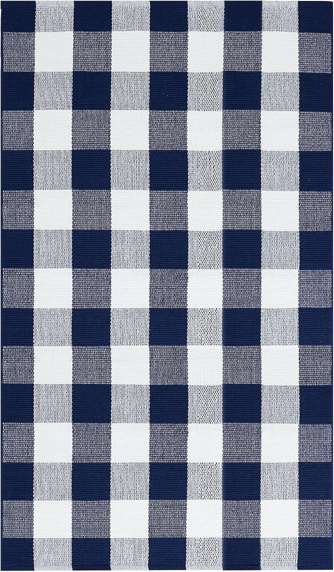 IOHOUZE Buffalo Plaid Checkered Rug 3x5 Ft Front Door Mats, Washable Area Rugs for Front Porch Decor, Spring Summer Welcome Mats Outdoor, Navy White Rug for Farmhouse/Entryway/Home Entrance