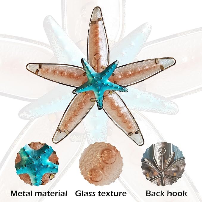 JOYBEE HOME&GARDEN Metal Starfish Wall Decor, Sea Life Coastal Decorations 13.25 inch Starfish Wall Art(Apricot)