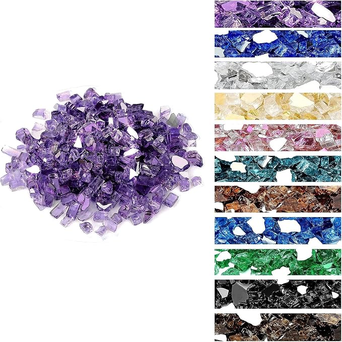 Onlyfire 10 lbs Fire Glass Rocks 1/2 Inch, Reflective Tempered Glass for Propane Fire Pit & Gas Fireplace, High Luster Firepit Glass Stones for Fire Table, Purple (Multicolor Options Available)