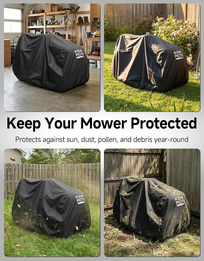 KEMIMOTO Riding Lawn Mower Cover with Windproof Buckle, Universal Fit for Riding Lawnmowers with decks up to 54'', Compatible with John Deere, Husqvarna, Cub Cadet, Toro, Ryobi, 420D Oxford