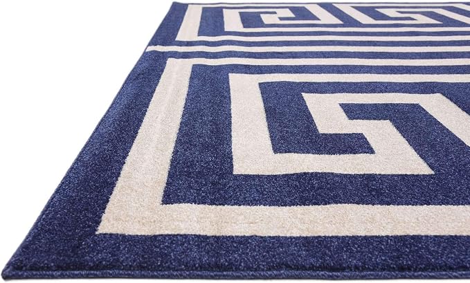 Unique Loom Athens Collection Classic Geometric Modern Border Design Area Rug (8' 0 x 11' 4 Rectangular, Navy Blue/ Beige)