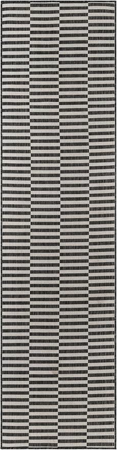 Unique Loom Outdoor Striped Collection Area Rug - Striped (2' 7" x 10' Runner Charcoal/Ivory)