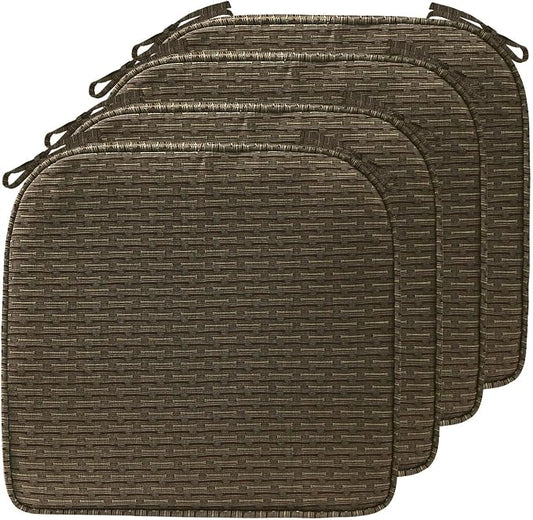 17 x 16 Inch Sunbrella Outdoor Chair Cushions with Tie Straps, Set of 4 Thick Water Repellent Round Patio Chair Pads for Garden Lawn Patio Furniture, Dash Walnut