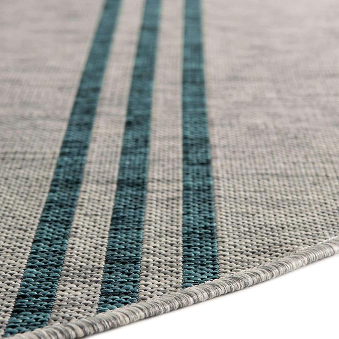 Unique Loom Jill Zarin Outdoor Collection Area Rug - Anguilla (4' 1' Round, Light Gray/ Teal)