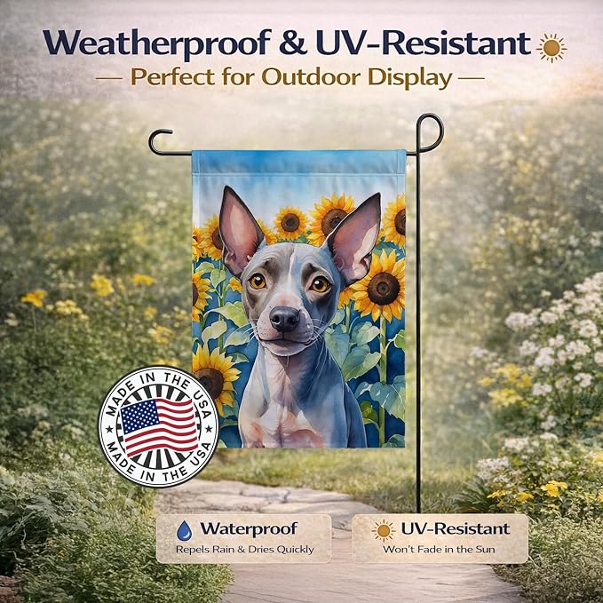 Caroline's Treasures DAC6010GF American Hairless Terrier in Sunflowers Garden Flag Mailbox Flag Decorative Yard Flag Banner Outside Patio Artwork Yard Flower Beds, Garden Size, Multicolor