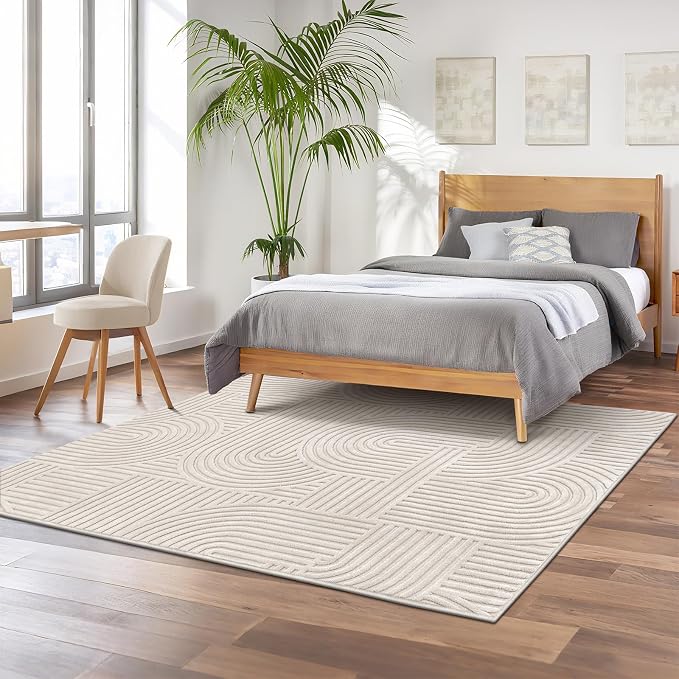 Pauwer 5x7 Area Rugs for Living Room, Modern Non Slip Washable Rug, Beige | Arch Pattern, Soft Fluffy, Neutral, Boho Accent, Solid Color Floor Carpet, For Kids Room Dining Room Nursery Entryway