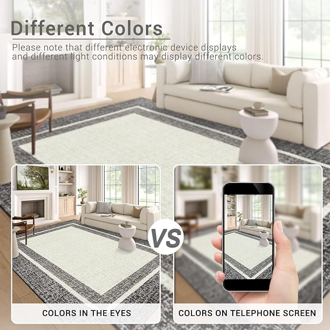 GAOMON 5x7 Area Rugs Washable Rug Non Slip Modern Rug Soft Faux Wool Indoor Carpet Contemporary Bordered Throw Rugs Low Pile Non-Shedding Print Carpet for Bedroom Living Room Dining Room Office Brown