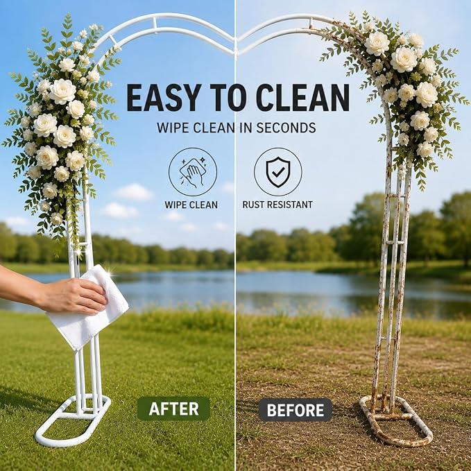 Metal Garden Arch, 98.5" W x 90.5" H Heavy Duty Metal Garden Arch Trellis for Climbing Plants (White, Heart)