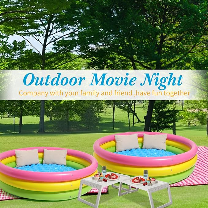 5 Pcs Outdoor Movie Night Inflatable Swimming Pool 51in x 13in Colorful Blow up Pools with Foldable Portable Serving Tray Table and Pump for Summer Backyard Camping Birthday Party Activitie