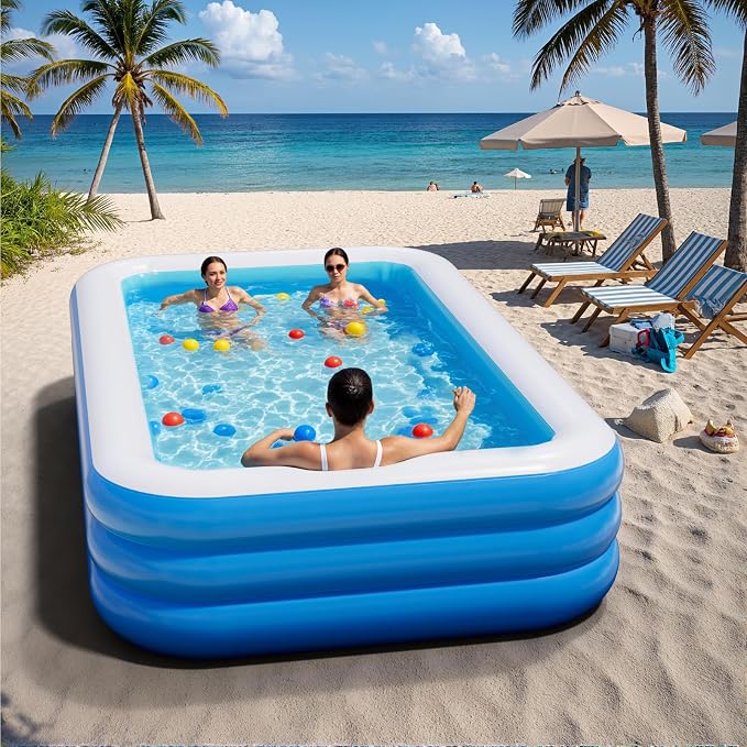 Inflatable Pool for Adults, 103'' x 65'' x 22'' Large Inflatable Pool for Adults, Blow up Pools, Rectangular Family Swimming Poo l, Oversized Thickened Family Inflatable Pools for Outdoor