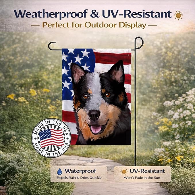 Caroline's Treasures CK6413GF Australian Stumpy Tail Cattle Dog American Flag Garden Flag Mailbox Flag Decorative Yard Flag Banner Outside Patio Artwork Yard Flower Beds, Garden Size, Multicolor