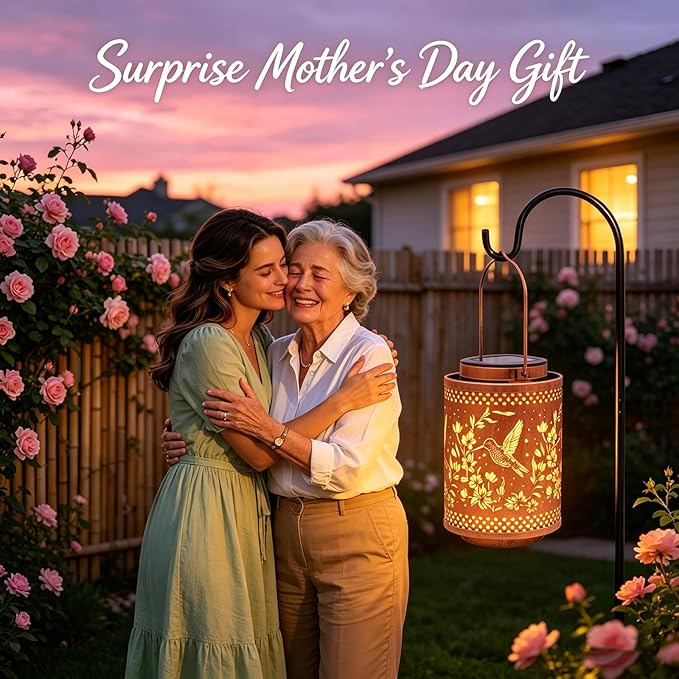Hummingbird Solar Lanterns Garden Decor Birthday Gifts for Women Mon Grandma Metal Hanging Solar Lights Waterproof Outdoor Decoration for Outside LED Lanterns for Yard Patio Lawn Pathway Landscape