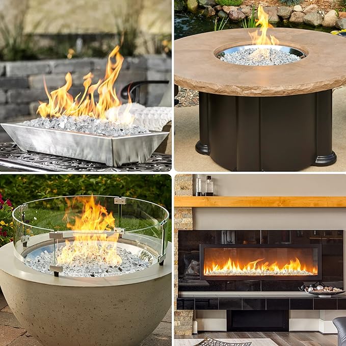Onlyfire 10 lbs Fire Glass Rocks 1/4 Inch, Reflective Tempered Glass for Propane Fire Pit & Gas Fireplace, High Luster Firepit Glass Stones for Fire Table, Platinum (Multicolor Options Available)