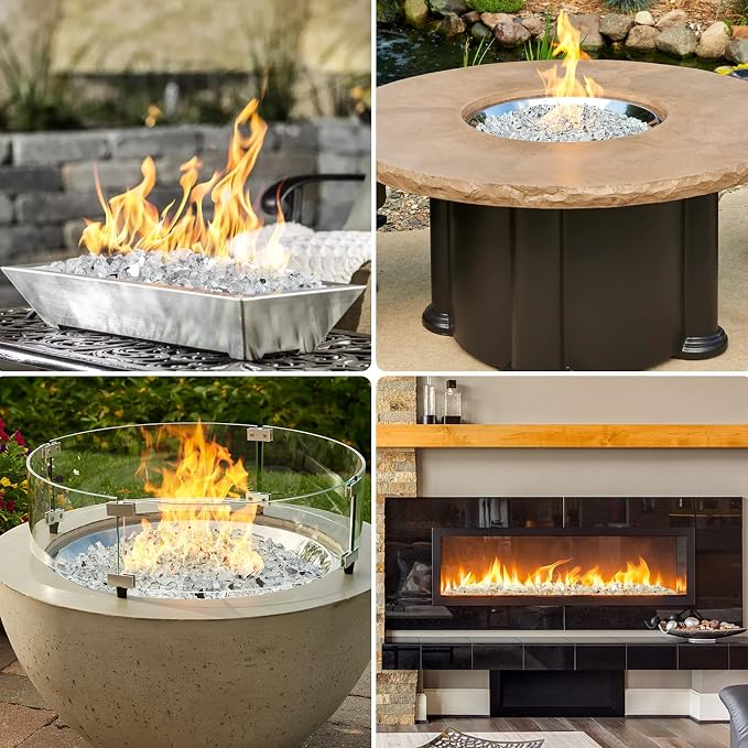 Onlyfire 10 lbs Fire Glass Rocks 1/2 Inch, Reflective Tempered Glass for Propane Fire Pit & Gas Fireplace, High Luster Firepit Glass Stones for Fire Table, Platinum (Multicolor Options Available)