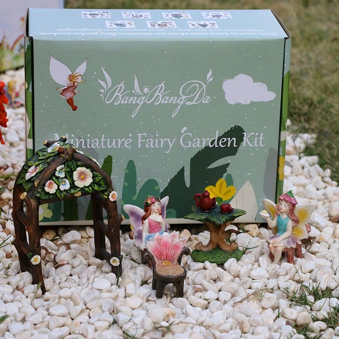 BangBangDa Miniature Fairy Garden Decoration Set - Mini Fairy Figurines Houses Accessories Yard Patio Decor Girl Boy Birthday Gifts Indoor Outdoor Flower Succulent Garden Kit 23PCS