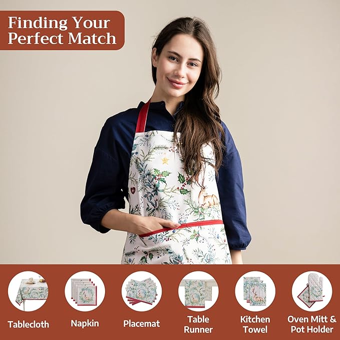 Maison d' Hermine Aprons for women with Pocket 100% Cotton (27.50"x31.50") | Adjustable Neck Strap & long ties Apron Men Chef Wedding Cooking Gardening Server Maid