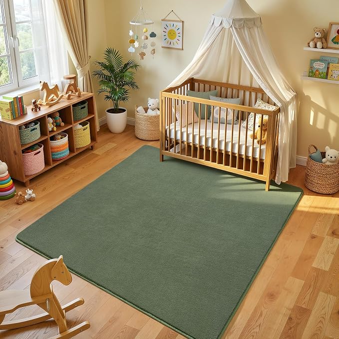 Amearea 4x4 Square Area Rugs for Bedroom Living Room, Sage Green Fluffy Rug | Thickened Memory Foam Rug, Indoor Washable Rug Non Slip Minimalist Carpet for Entryway Boys Girls Dorm Nursery Room Decor