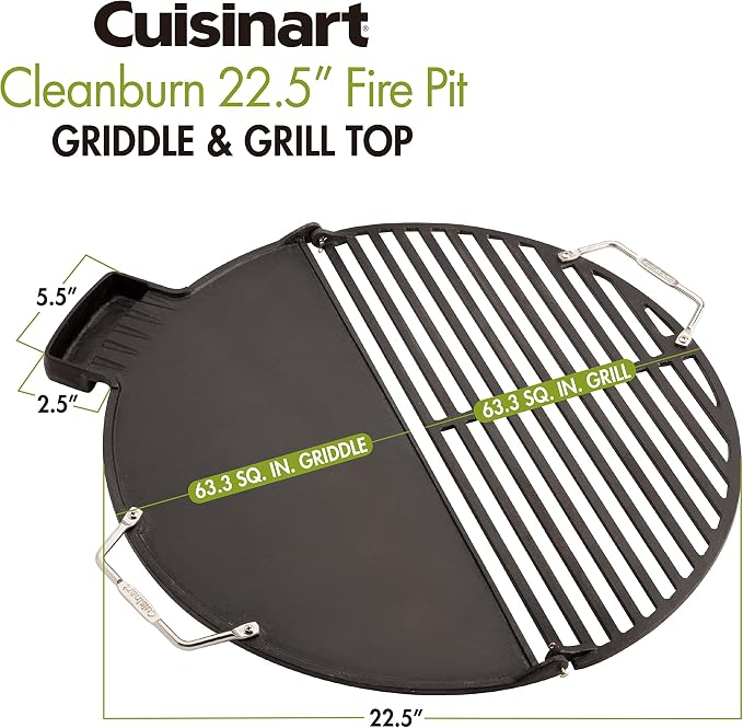 Cuisinart CHA-830 Cleanburn Fire Pit Griddle & Grill Top, Pre-Seasoned Cast Iron