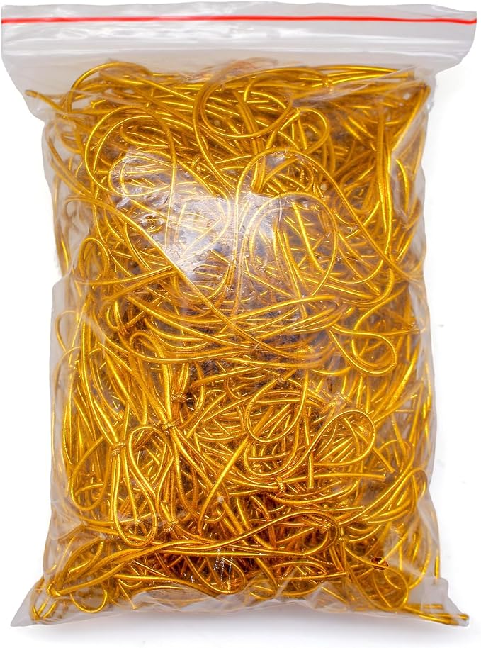 FQTANJU 200 Pcs 10Inch Gold Stretch Loops with Pre Tied Bows Metallic Elastic Ribbon String Gold Elastic Cord for Gift Wrapping Crafts Tags Gift Boxes Bow
