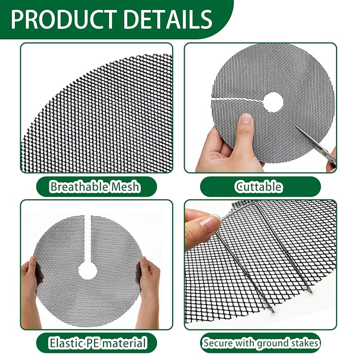 12Pcs Plant Pot Grids, 11.8 Inch Cuttable Plant Pot Soil Covers Protectors with 30 Metal Nails, Protector from Cats, Animals Digging Stopper, Suitable for Indoor and Outdoor Plants
