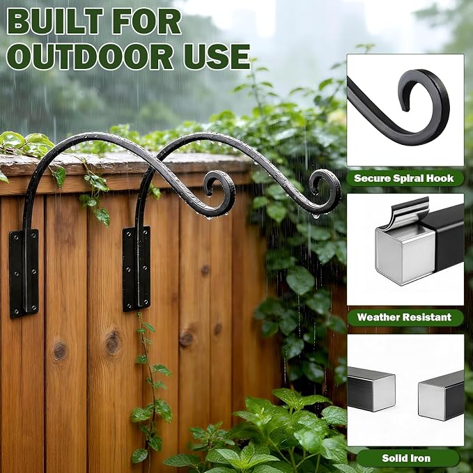 Heavy Duty 22 Inch Plant Hangers Bracket Outdoor, 80lbs Weight Capacity, Metal Wall Hooks for Hanging Plants, Bird Feeder, Wind Chime, Wall Decor, Plant Hanger Hooks for Hanging Flower Baskets