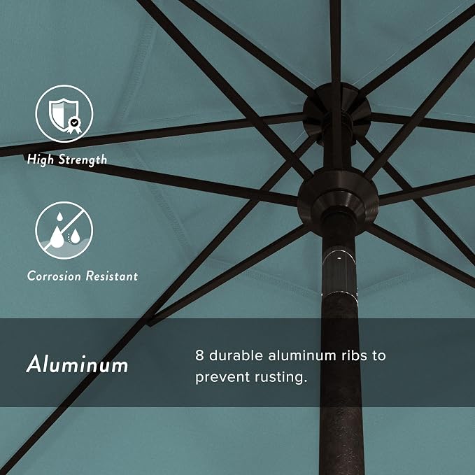 California Umbrella 9' Round Aluminum Market Umbrella, Crank Lift, Push Button Tilt, Bronze Pole