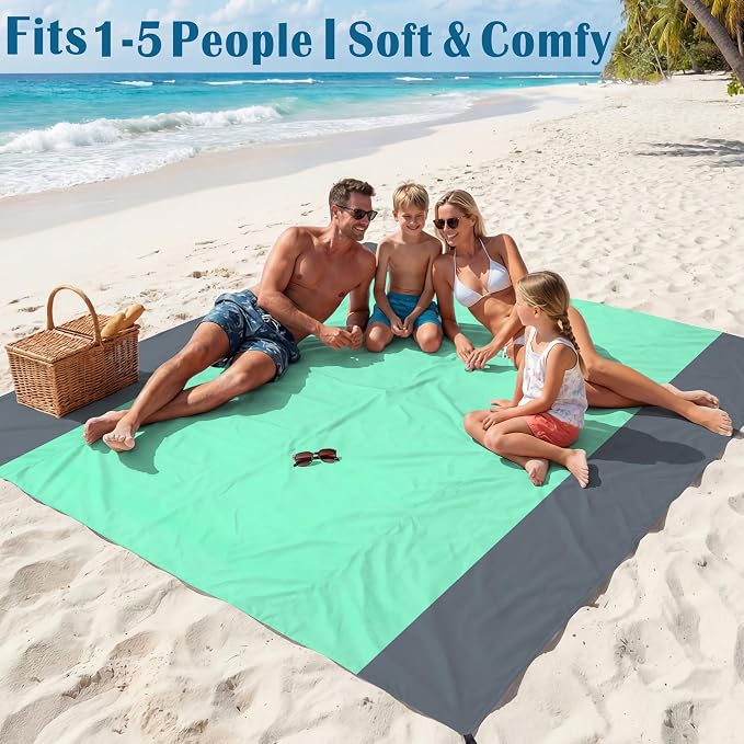 Famstar Beach Blanket Oversized Extra Large 78"X81"/10'X9',Waterproof Sandproof Beach Blanket 2-8 Adults Lightweight Durable for Travel Camping Hiking Picnic