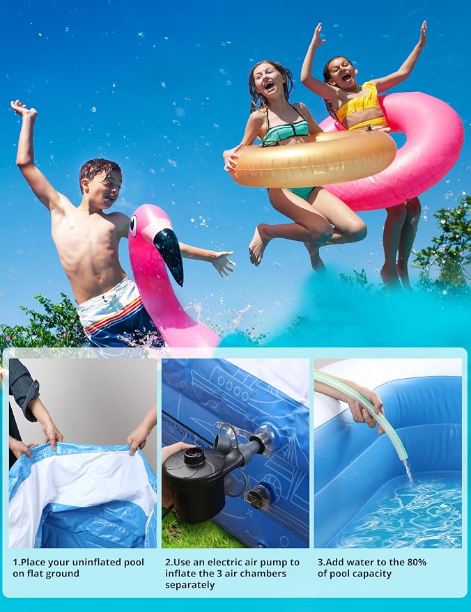 Large Inflatable Swimming Pool with Removable Canopy, 150" x 70" x 20" Full-Sized Kiddie Pool for Kids & Adults, Outdoor Blow-Up Pool with Sun Shade for Backyard & Garden, Durable & Safe, Age 3+